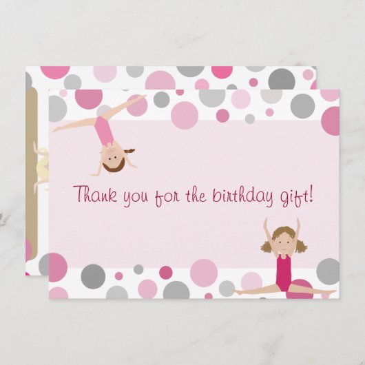 Gymnastiekpartij Flatte dank u in roze en grijs Bedankkaart (Voorkant / Achterkant)