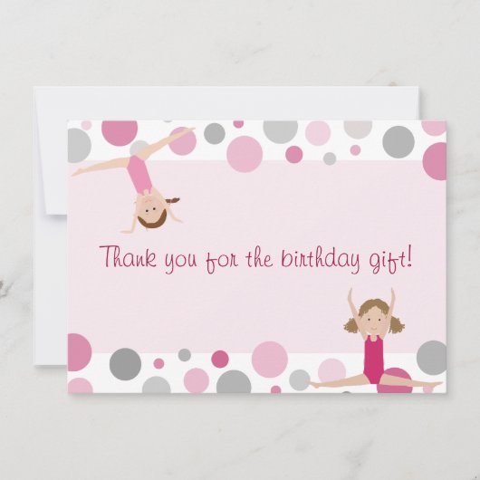 Gymnastiekpartij Flatte dank u in roze en grijs Bedankkaart (Voorkant)