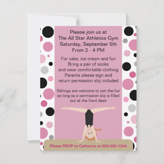 Gymnastiekpartij in roze, grijs en zwart kaart (Achterkant)