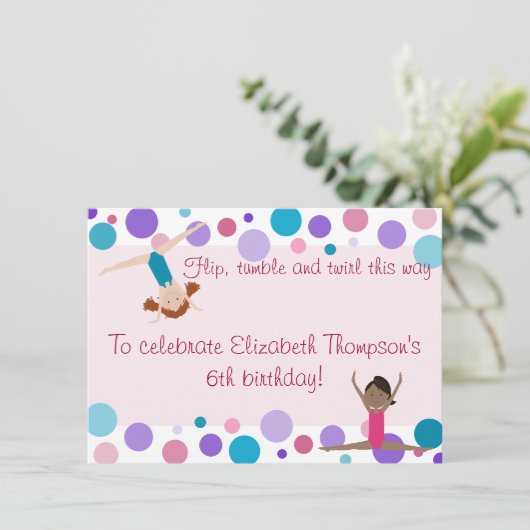 Gymnastiekpartij Uitnodiging Paars, Blauwgroen en  (Staand voorkant)