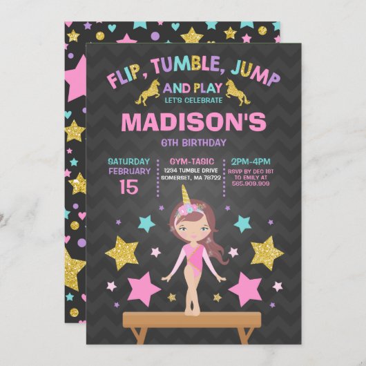 Gymnastiekpartij Unicorn Gymnastiek Kaart (Voorkant / Achterkant)