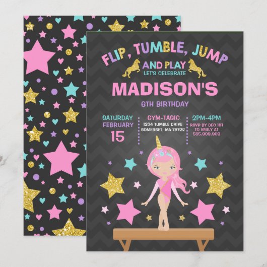 Gymnastiekpartij Unicorn Gymnastiek Kaart (Voorkant / Achterkant)