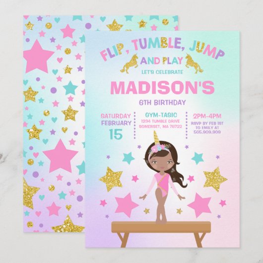 Gymnastiekpartij Unicorn Gymnastiek Kaart (Voorkant / Achterkant)