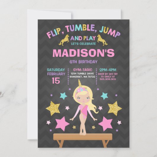 Gymnastiekpartij Unicorn Gymnastiek Kaart (Voorkant)