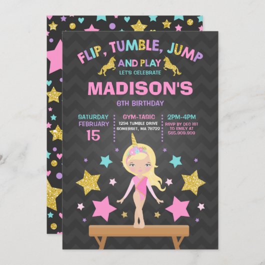 Gymnastiekpartij Unicorn Gymnastiek Kaart (Voorkant / Achterkant)