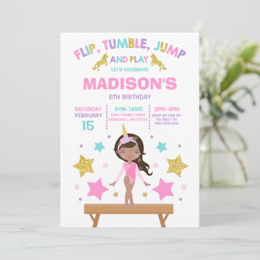 Gymnastiekpartij Unicorn Gymnastiek Kaart (Staand voorkant)