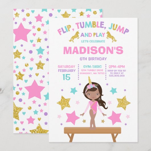 Gymnastiekpartij Unicorn Gymnastiek Kaart (Voorkant / Achterkant)