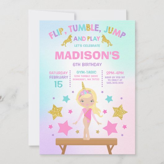 Gymnastiekpartij Unicorn Gymnastiek Kaart (Voorkant)