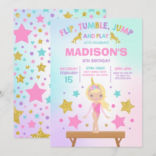 Gymnastiekpartij Unicorn Gymnastiek Kaart (Voorkant / Achterkant)