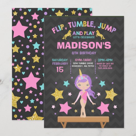 Gymnastiekpartij Unicorn Gymnastiek Kaart (Voorkant / Achterkant)