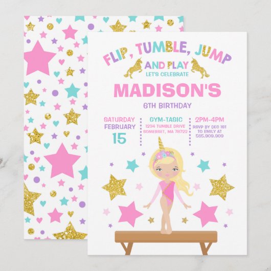 Gymnastiekpartij Unicorn Gymnastiek Kaart (Voorkant / Achterkant)