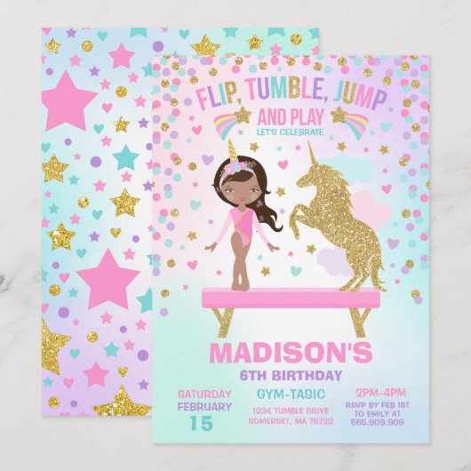 Gymnastiekpartij Unicorn Gymnastiek Kaart (Voorkant / Achterkant)