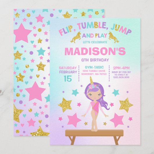 Gymnastiekpartij Unicorn Gymnastiek Kaart (Voorkant / Achterkant)