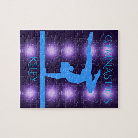 Gymnastiekpuzzel met paars en gymnast. legpuzzel (Horizontaal)