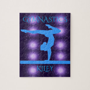 Gymnastiekpuzzel met paars en gymnast. legpuzzel