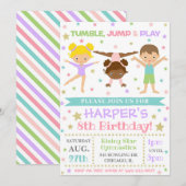 Gymnastiekuitnodiging | Gymnastiek Birthday Invite Kaart (Voorkant / Achterkant)