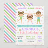 Gymnastiekuitnodiging | Gymnastiek Birthday Invite Kaart (Voorkant / Achterkant)