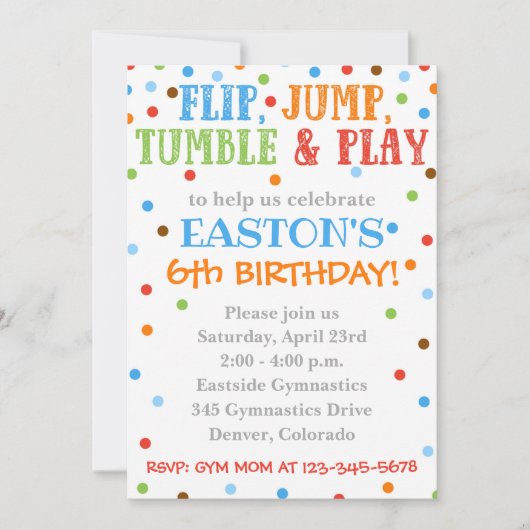 Gymnastiekuitnodiging | Gymnastiek Birthday Invite Kaart (Voorkant)