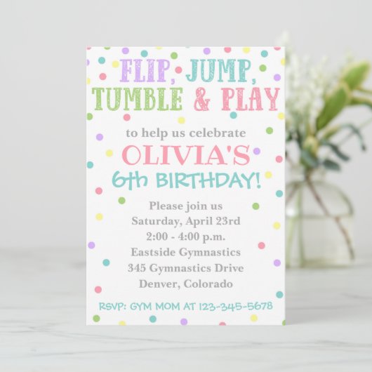 Gymnastiekuitnodiging | Gymnastiek Birthday Invite Kaart (Staand voorkant)