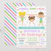 Gymnastiekuitnodiging | Gymnastiek Birthday Invite Kaart (Voorkant / Achterkant)