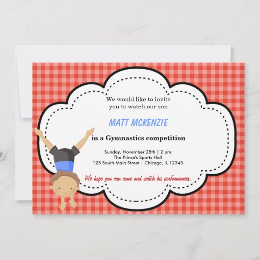 Gymnastische Jongen Concurrentie (rood) Kaart (Voorkant)