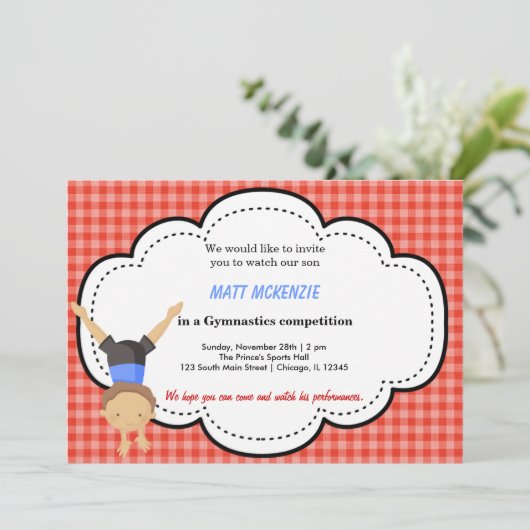 Gymnastische Jongen Concurrentie (rood) Kaart (Staand voorkant)