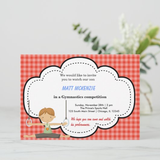 Gymnastische Jongen Concurrentie (rood) Kaart (Staand voorkant)