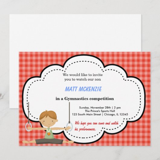 Gymnastische Jongen Concurrentie (rood) Kaart (Voorkant / Achterkant)