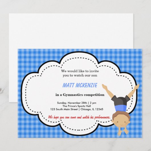 Gymnastische Jongenswedstrijd (blauw) Kaart (Voorkant / Achterkant)