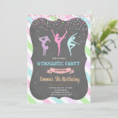 Gymnastische meisje verjaardagsfeestje uitnodiging (Staand voorkant)