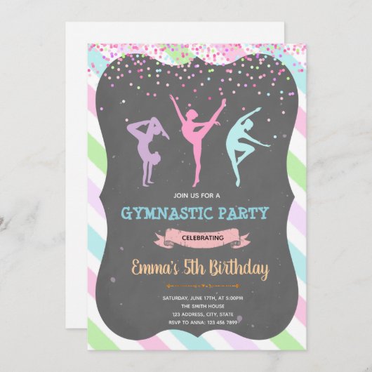 Gymnastische meisje verjaardagsfeestje uitnodiging (Voorkant / Achterkant)