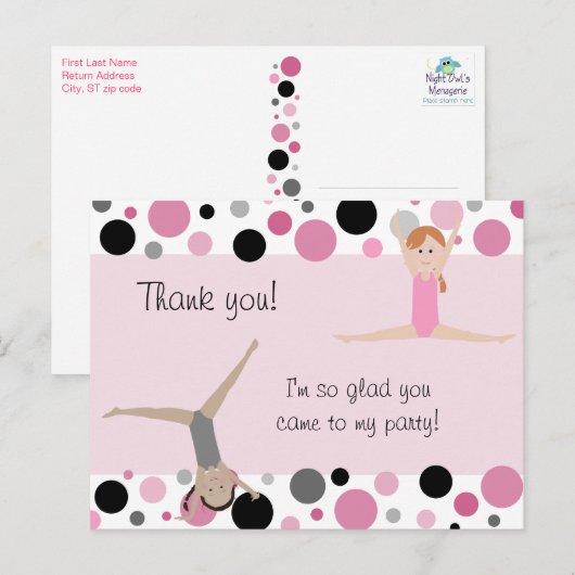 Gymnastische Partij Hartelijk dank voor uw roze, g Briefkaart (Voorkant / Achterkant)