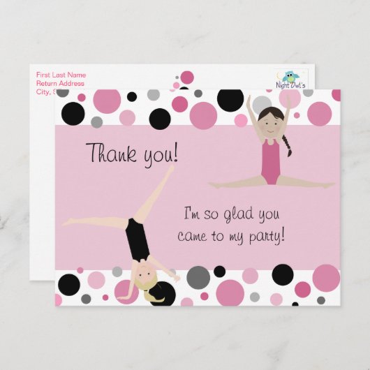 Gymnastische Partij Hartelijk dank voor uw roze, g Briefkaart (Voorkant / Achterkant)
