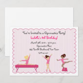 Gymnastische Partij, Tumbling, Roze Uitnodiging (Voorkant / Achterkant)