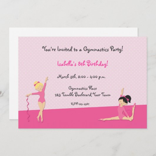 Gymnastische Partij, Tumbling Uitnodiging (Voorkant / Achterkant)
