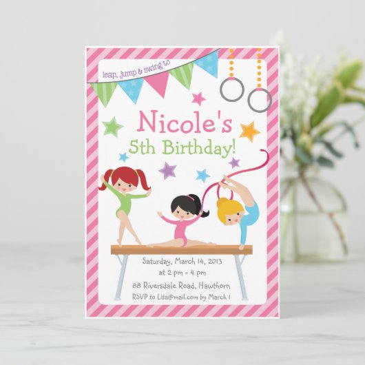 Gymnastische uitnodiging / Gymnastische verjaardag (Staand voorkant)