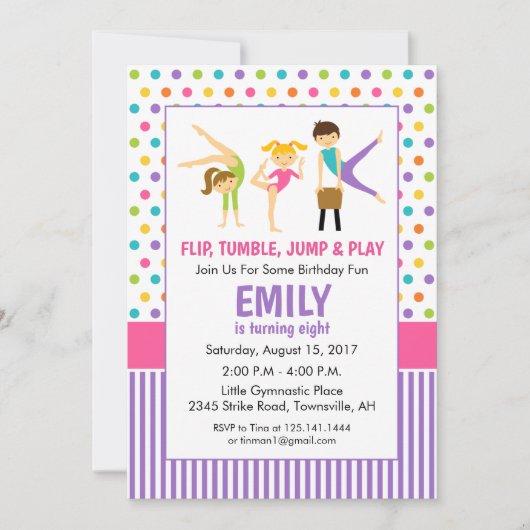 Gymnastische uitnodiging van de Birthday Party (Voorkant)