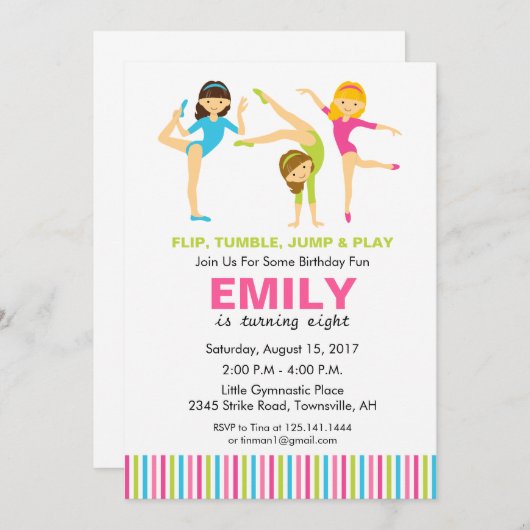 Gymnastische uitnodiging van de Birthday Party (Voorkant / Achterkant)