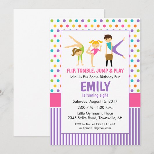 Gymnastische uitnodiging van de Birthday Party (Voorkant / Achterkant)