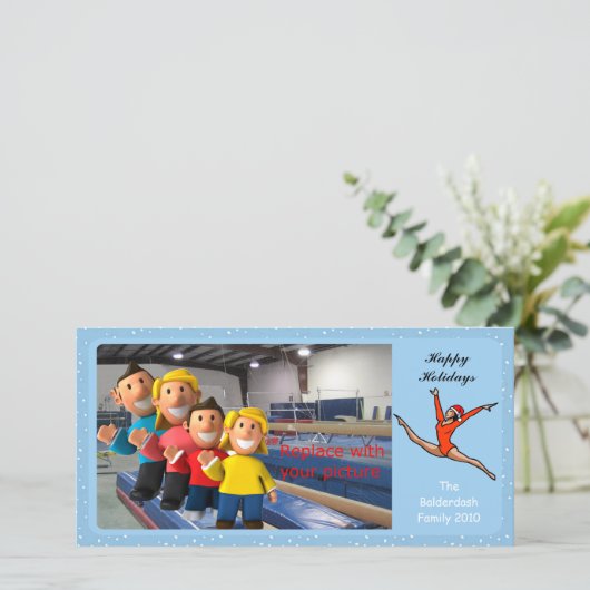 Gymnastische Vakantie Fotokaart Leap Santa Feestdagenkaart (Staand voorkant)