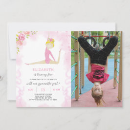 Gymnastische verjaardagsuitnodiging met foto kaart