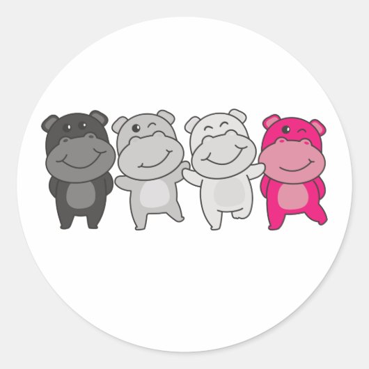 Gynephilia Flag Pride Lgbtq Cute Hippo Classic Rou Ronde Sticker (Voorkant)