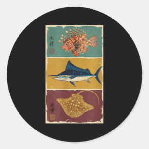 Gyotaku Japanse Vissenprint Traditionele Kunst  Ronde Sticker