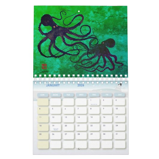 Gyotaku Octopus - Kleine agenda Kalender (Jan 2026)