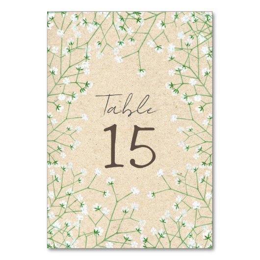 Gypsophila Aquarel Bloem Rustieke & Boho Bruiloft Kaart (Voorkant)