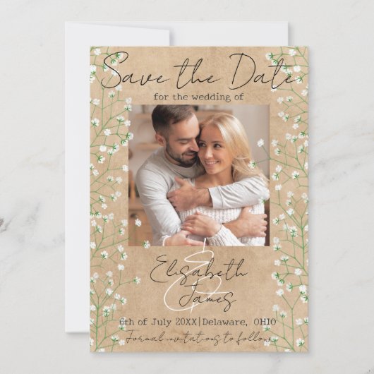Gypsophila Aquarel Bloem Rustieke & Boho Bruiloft Save The Date (Voorkant)