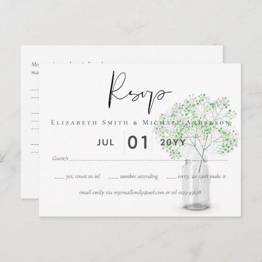 Gypsophila baby's adem eenvoudige bruiloft RSVP Briefkaart (Voorkant / Achterkant)