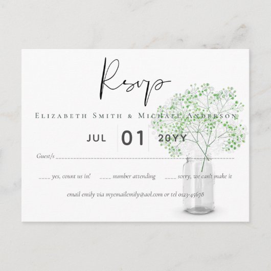 Gypsophila baby's adem eenvoudige bruiloft RSVP Briefkaart (Voorkant)