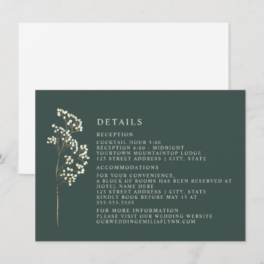 Gypsophila Bloemstuk Bruiloft Emerald Details Kaart (Voorkant / Achterkant)