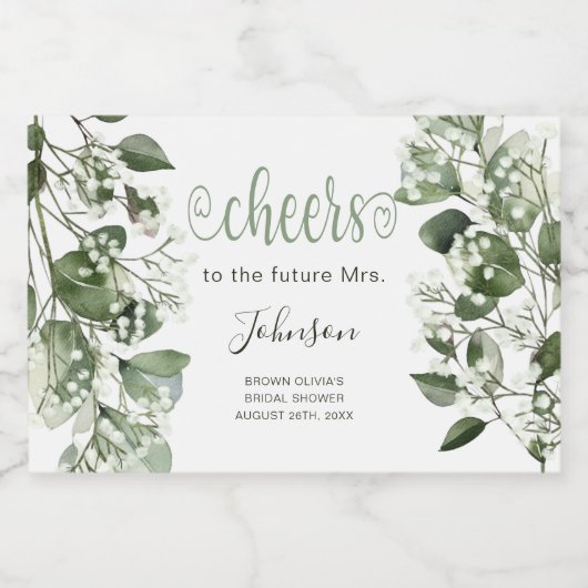 Gypsophila en eucalyptus Vrijgezellenfeest Sparkling Wijnetiket (Enkel label)